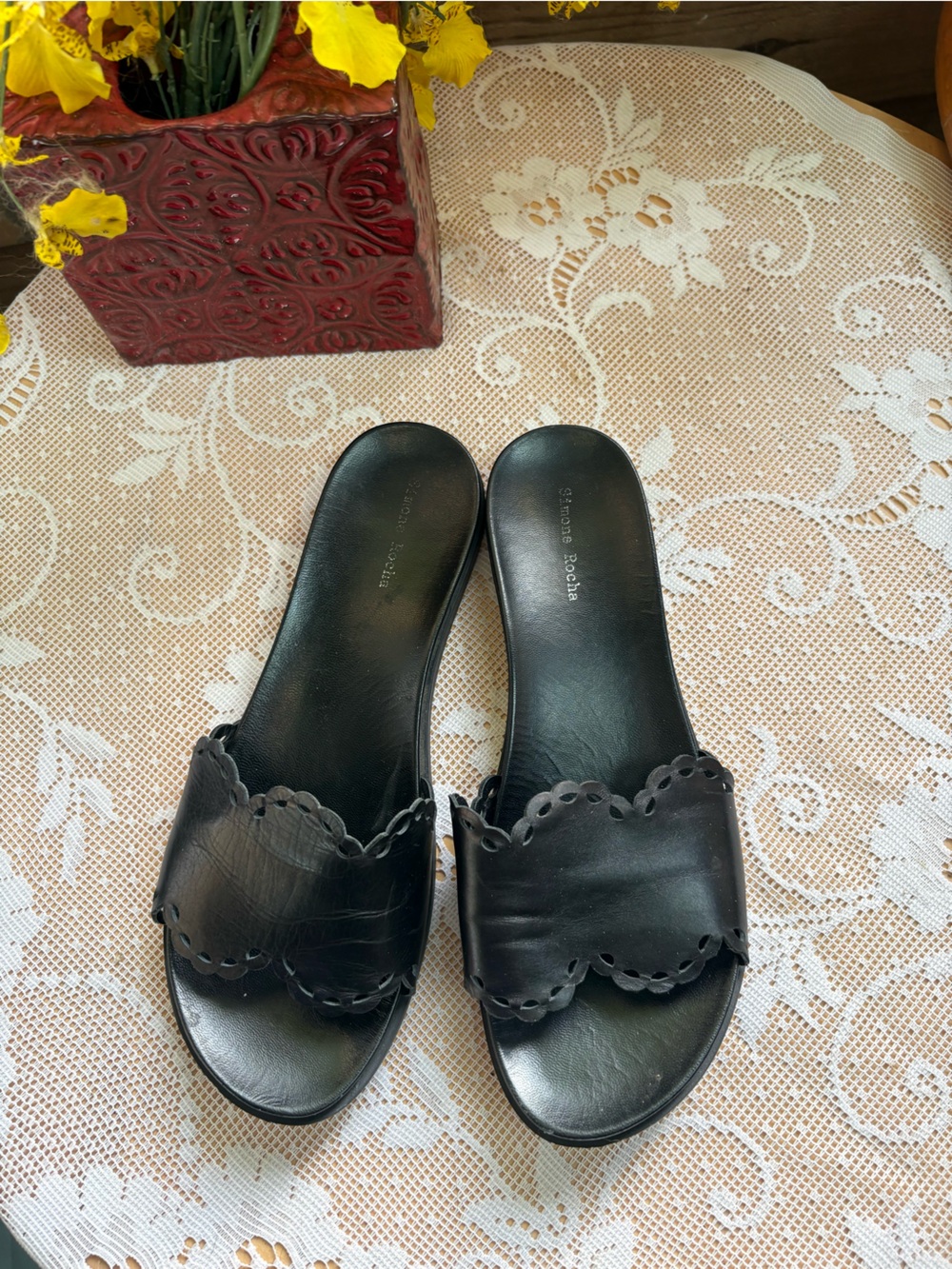Simone Rocha Leather Lasercut Slides. Size 37/6